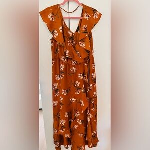 Floral Orange Wrap Dress
